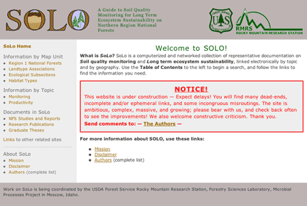 Screen shot of SoLo web site