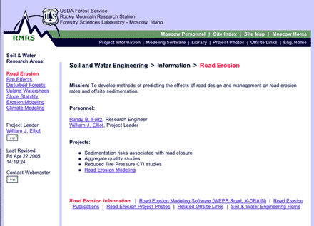 Screen shot of the USDA Forest Service Rocky Mountain Research Station, Forestry Sciences Laboratory (Moscow, Idaho) web site