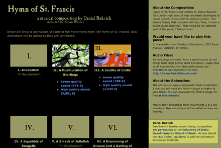 Screen shot of the Hymn of St. Francis web site