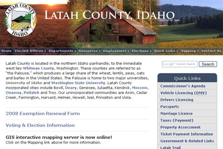 Screen shot of the Latah County, Idaho web site