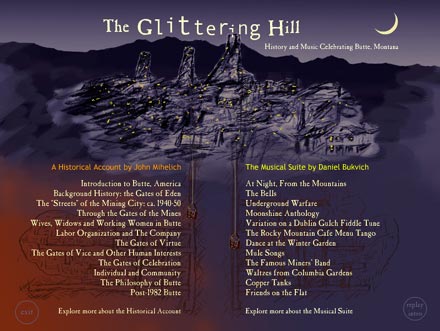 Screen shot main menu for The Glittering Hill interactive CD