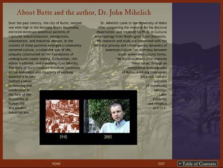 Screen shot of section about John Mihelich in The Glittering Hill interactive CD